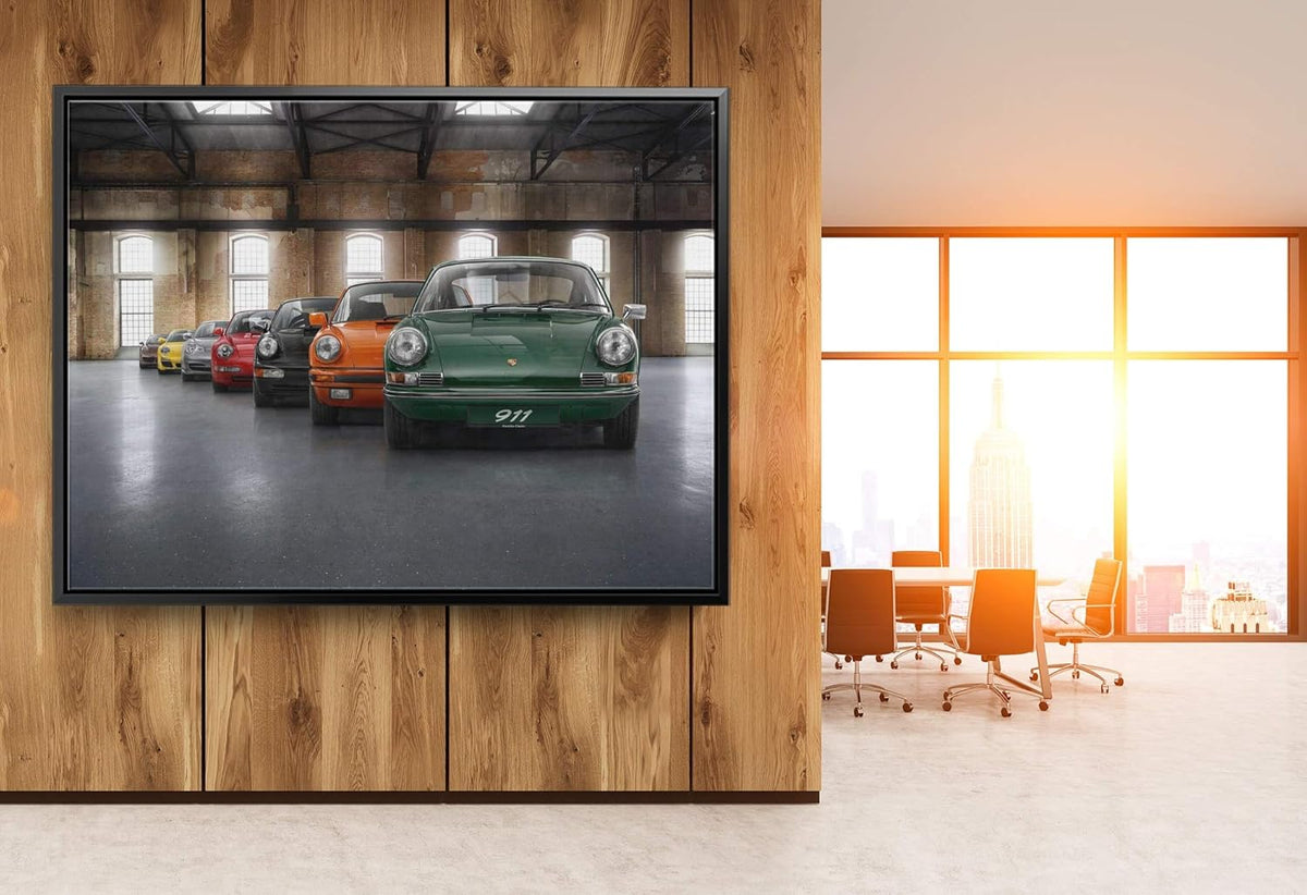 Porsche Car 911 Color Revolution Canvas Art Print Picture Wall Home Decor - Various Sizes (24in x 18in Modern Black Framed)