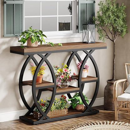 Tribesigns 39.4" Console Table, Industrial 4-Tier Sofa Table Entryway Table with Storage Shelves, Narrow Wood Accent Tables with Metal Frame for Small Spaces, Hallway, Foyer, Rustic Brown