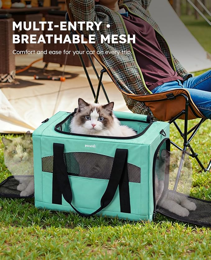 Pecute Cat Carrier Stable, Pet Carrier with Privacy Partition,Light Green | Safe For Car Travel, Stable Steel Frame, Soft-Sided Pet Carrier Bag For Dogs And Cats Up To 15lbs, Foldable Design,XL.