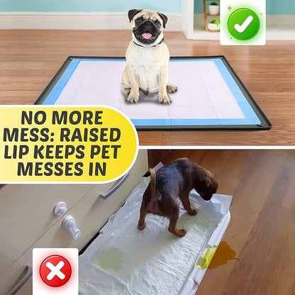 Dog Pee Pad Holder Tray Fits for 30” x 36” Pee Pads - 1 Pack - Grey | Corner Lock Holes, Raised Edges, Non-Spill, Easy to Clean Silicone Dog Potty Tray Holder, For Indoor Floor Protection
