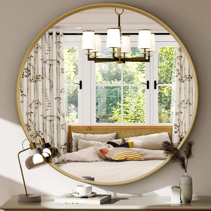 30 Inch Round Bathroom Mirror - Wall Mounted Circle Mirror with Metal Frame, Modern Mirror Suitable for Bathroom, Vanity, Entryway, Living Room, Wall Decor,Gold