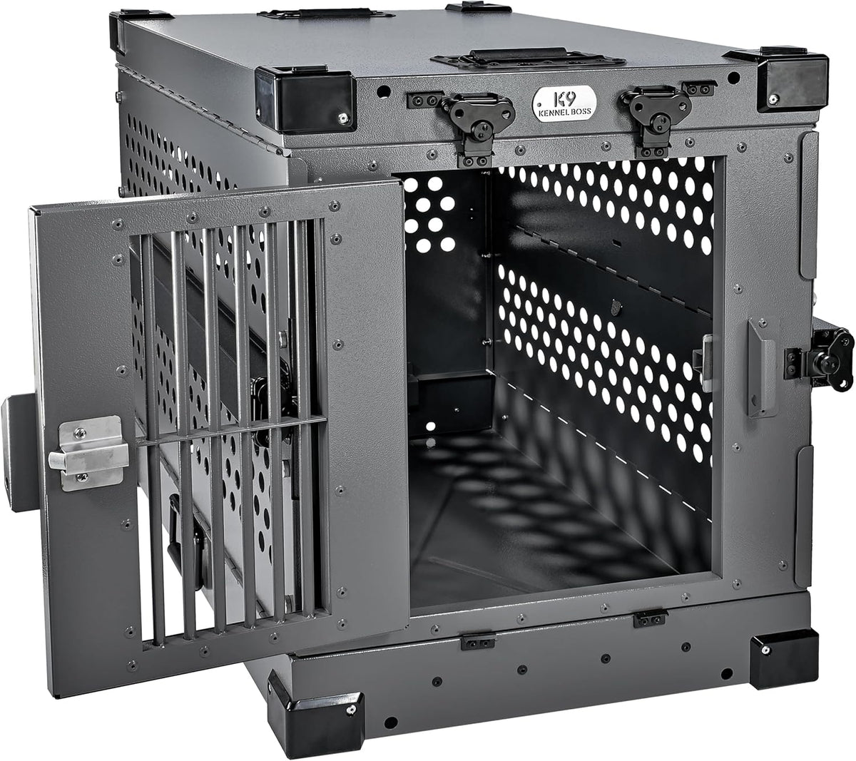 Heavy Duty Fully Collapsible Powder-Coated Aluminum Dog Crate - Small (Gray)