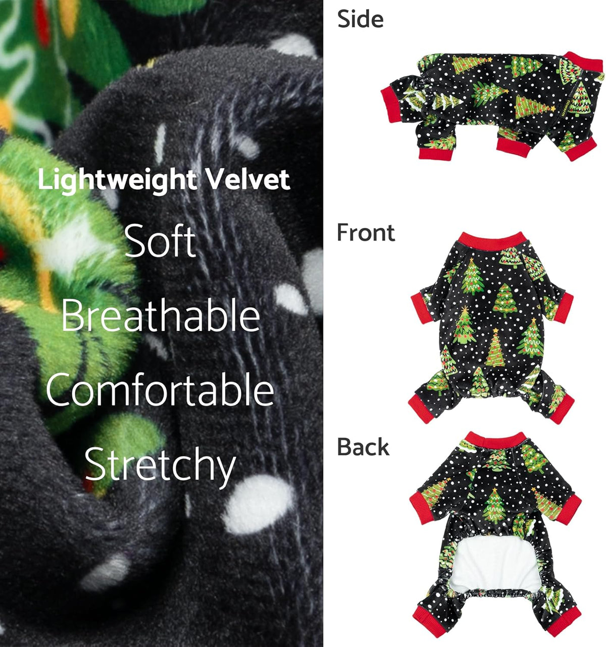 Fitwarm Christmas Tree Dog Pajamas, Christmas Clothes for Small Dogs Boy Girl, Holiday Pet Outfit, Black, Red, Green, Yellow, Small