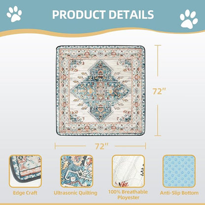 SCLOSE Washable Pee Pad for Dogs Extra Large, 72" x 72" Reusable Puppy Pads Waterproof Dog Rugs, Super Absorbent, Leakproof, Dog Crate Pad, Playpen Mat, Whelping Pads, Blue Medallion