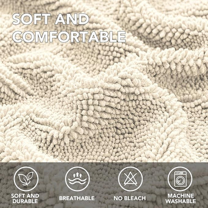H.VERSAILTEX Non Slip Pet Couch Cover Chenille Dog Bed Protector Thick Soft Sofa Slipcover Pet Friendly Washable Couch Cushion Covers for Pets (68" x 82", Ivory)