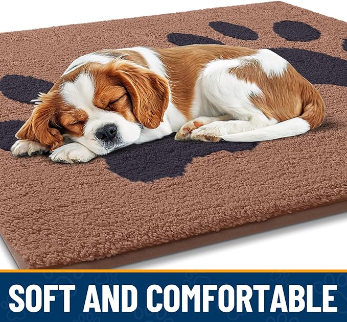 Smiry Dog Door Mat for Muddy Paws, Absorbs Moisture and Dirt, Low-Profile Entryway Mat with Non-Slip Backing, Entry Indoor Outdoor Doormat for Inside Floor (59x24 Inches, Camel and Black, Paw)
