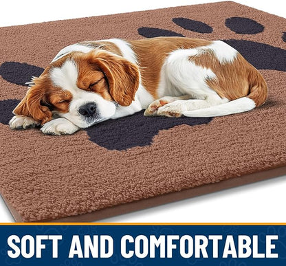 Smiry Dog Door Mat for Muddy Paws, Absorbs Moisture and Dirt, Low-Profile Entryway Mat with Non-Slip Backing, Entry Indoor Outdoor Doormat for Inside Floor (59x24 Inches, Camel and Black, Paw)
