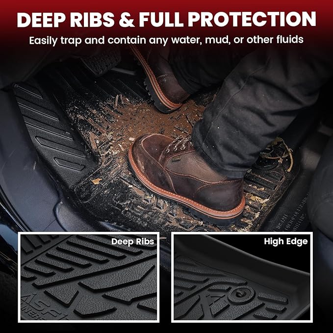 LASFIT Floor Mats 2019-2026 for Chevy Silverado/GMC Sierra 1500, 2020-2026 for 2500 HD/3500 HD, Crew Cab & Bucket Seat Only (Fit with Rear Under-Seat Storage Box, Not Fit 2nd Row Plastic Box), Black
