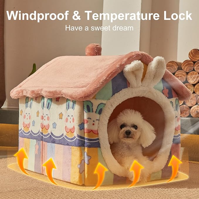 Cute Cat Houses for Indoor Cats, Dog Bed with Cover Cave,Foldable Dog Cave | M Size Cat Cave for 6-11 Lb Dogs and 9-17 Lb Cats,Rainbow, Igloo Dog House with Non-Slip Bottom, R,Soft Cozy Dog Cave Bed