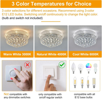 7-Light Crystal Flush Mount Chandelier Ceiling Light Fixture for Living Room Dining Room Bedroom Foyer Entryway Hallway Closet Bathroom (Chrome D18)