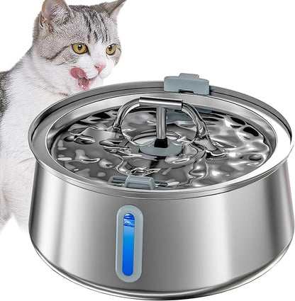 Homtyler Stainless Steel Cat Water Fountain,Pet Water Fountain 4L/135oz Large Capacity,Dog Water Dispenser with Water Level Window, Multiple Filtration, Quiet Automatic Pet Fountain Easy Clean,2Faucet