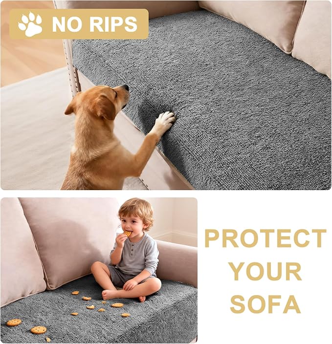 H.VERSAILTEX Non Slip Pet Couch Cover Chenille Dog Bed Protector Thick Soft Sofa Slipcover Pet Friendly Washable Couch Cushion Covers for Pets (40" x 50", Gray)