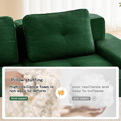 80'' Loveseat Sofa, 32D Foam Corduroy Boneless Couch with Pillow, Deep Seat Wide Arm Sectional L Shaped Couch for Living Room, Small Spaces, Studio Apartment