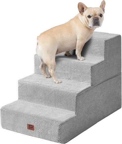 EHEYCIGA Dog Stairs for Bed 20" H, 4-Step Extra Wide Dog Steps for High Bed, Pet Steps for Small Dogs and Cats, Non-Slip Balanced Pet Ramp Indoor, Light Grey