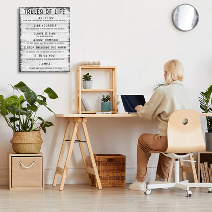 7 Rules of Life Wall Art Motivational Inspirational Poster Printed on Canvas Wall Decor for Living Room or Office Size11.5 x 15 Inch - Framed Canvas Prints For Bedroom or Home Art Decoration Positive