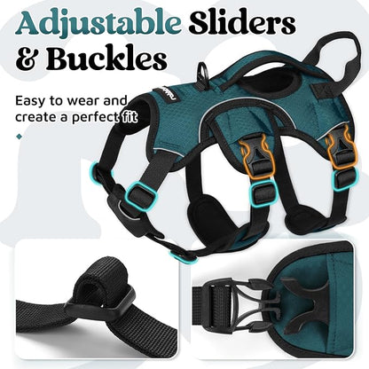rabbitgoo Escape Proof Dog Harness for Small, No Pull with Lift Handle | No Escape, Full Soft Padded, Reflective Adjustable Vest, Leash Clip for Walking Hiking Training, Dark Green, Small