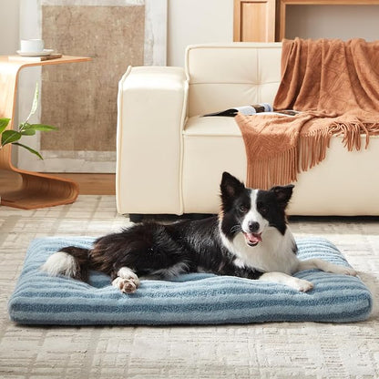 FURTIME Washable XL Dog Bed for Extra Large Dogs, Deluxe Dog Crate Beds | Comfy Fluffy Kennel Pad Anti-Slip Pet Sleeping Mat, Machine Washable Dogs Pillow, 44"x32"x4", Blue
