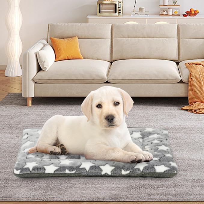 Washable Dog Bed Plush Orthopedic Outdoor Crate Mat with Non-Slip Bottom,Luxe Soft Kennel Pad for Pets, Cozy Cage Cushion & Pet Sleeping Mattress Large Sized,Medium,Small Dogs,18 x 14 inch,Gray