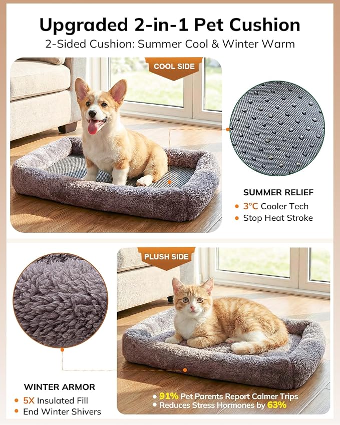 Morpilot Pet Carrier for Large Cats, Puppies & Small Dogs Up to 20lbs | Escape-Proof with Locking Zippers, Dual-Sided Cushion, Safety Buckle for Car & Vet Travel, Includes Foldable Bowl (Brown)
