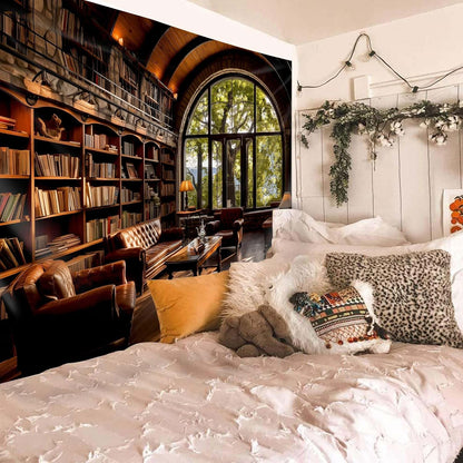 dueeia Book Library Tapestry Wall Hanging Medieval Bookshelf Vintage Window Bookcase Backdrop Wall Decor for Bedroom Aesthetic Living Room Office (78.7"x59.1")