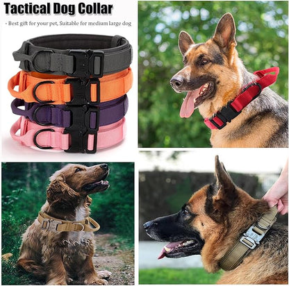 Tactical Dog Collar, Adjustable Military Training Nylon Dog Collar with Control Handle and Heavy Quick-Release Metal Buckle for Small Medium Large Dogs, Purple M