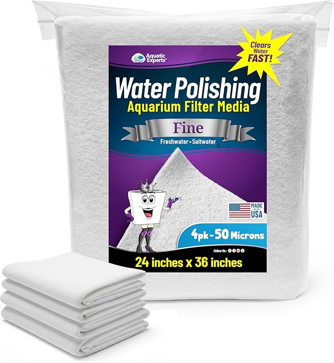 Aquatic Experts Aquarium Polishing Filter Pad, Water Polishing Pad for Aquarium Filters, Filter Floss for Fish Tank Filters, (50 Micron, 24" x 36" - 4 Pack)