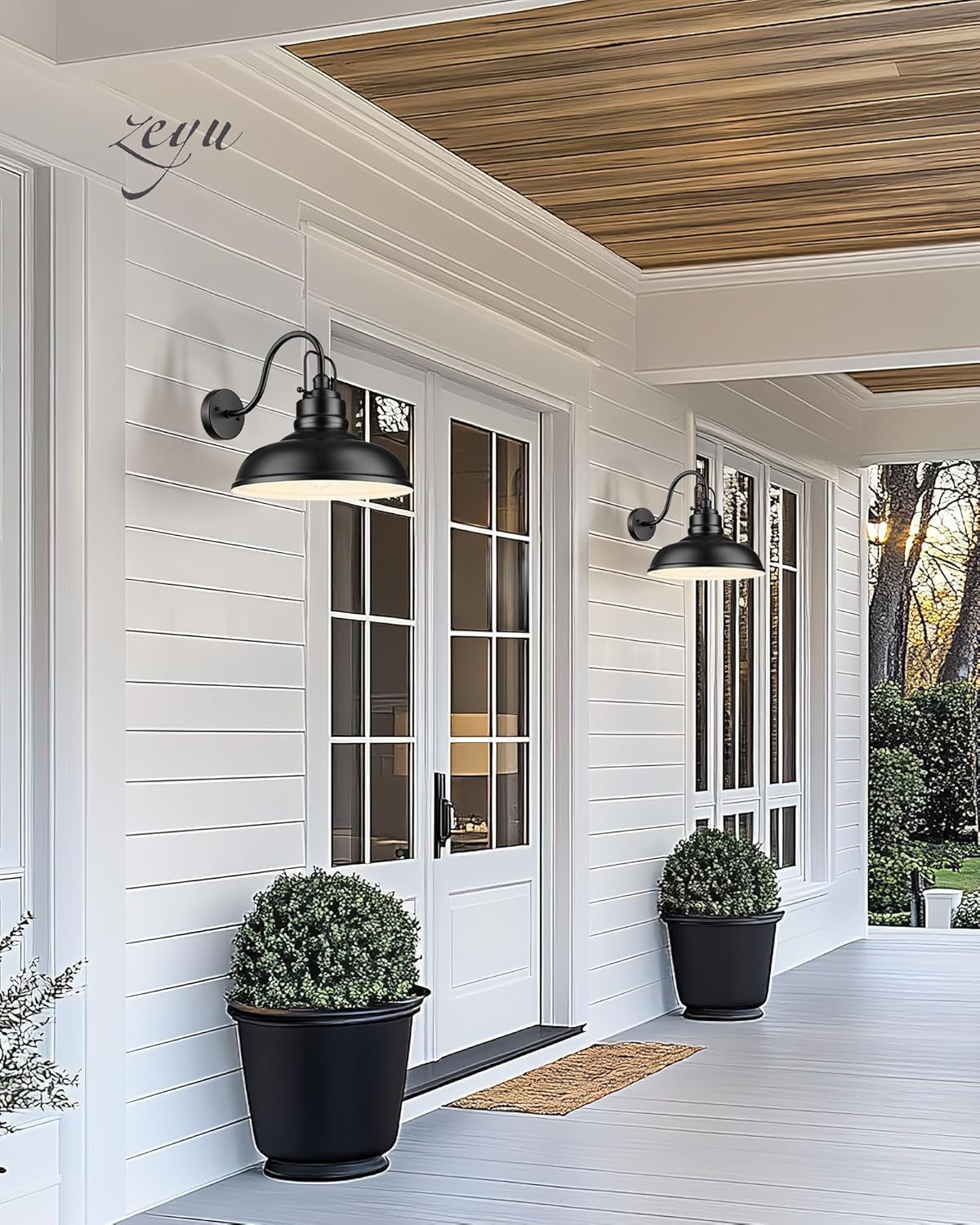 zeyu 2 Pack Gooseneck Barn Lights, Exterior Wall Mount Light for Porch, 18 Inch Modern barn Lights, Matte Black Finish, 016-1BL-2 BK