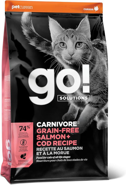 Go! Solutions Carnivore, Grain-Free, Protein Rich Dry Cat Food, Salmon and Cod Recipe, 3 lb Bag