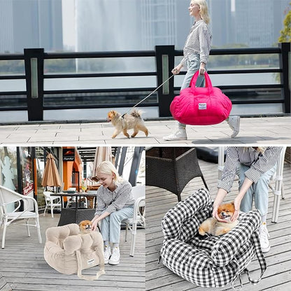 Dog Car Seat for Small Dogs, Portable Puppy Car Seat of Easy Installation, Fashionable Pet Carrier Bag with Large Pockets, Machine Washable Dog Booster Seat (Rose Red)