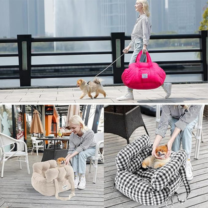 Dog Car Seat for Small Dogs, Portable Puppy Car Seat of Easy Installation, Fashionable Pet Carrier Bag with Large Pockets, Machine Washable Dog Booster Seat (Grey)