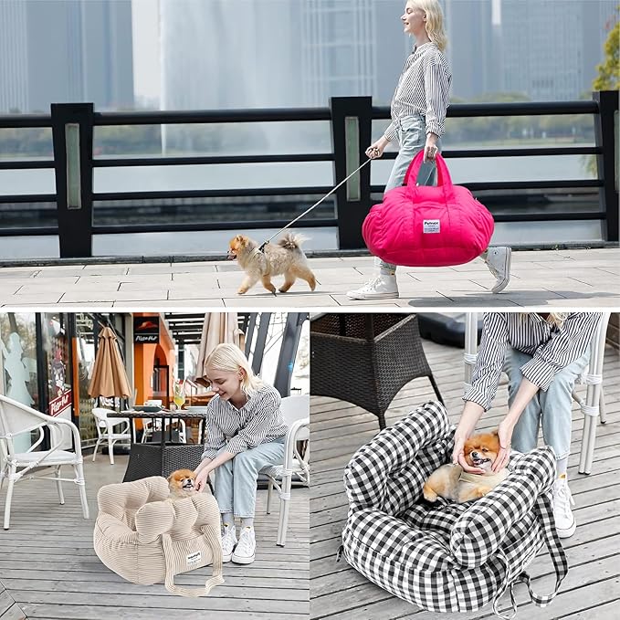 Dog Car Seat for Small Dogs, Portable Puppy Car Seat of Easy Installation, Fashionable Pet Carrier Bag with Large Pockets, Machine Washable Dog Booster Seat (Navy)