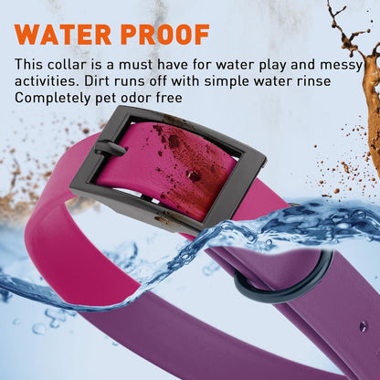 Dogline Biothane Waterproof Dog Collar Strong Coated Nylon Webbing with Black Hardware Odor- Proof for Easy Care Easy to Clean High Performance Fits Small Medium or Large Dogs, Magenta Pink