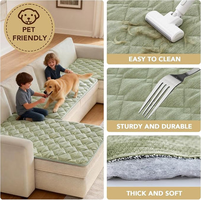 H.VERSAILTEX Chenille Couch Cover for Dogs Washable Soft Fuzzy Chaise Cover Sectional Couch Covers for L Shaped Sofa Both Left/Right Thick Pet Couch Cover Protector Non-Slip(Tender Green, 34" x 68")