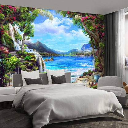 Landscape Lake Waterfall Wall murals Peel and Stick Wallpaper for Bedroom Living Room - 108"x157"