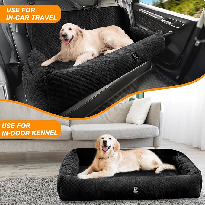 Dog Car Seat for Medium/Large Dogs Under 100 Lbs,Multi-Functional Dog Car Bed Washable Pet Travel Safety with Thick Cushion, Soft & Removable,for All Cars Back Seat (Black)