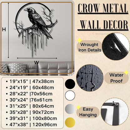 Crow Metal Wall Decor, Raven Wall Art, Large Gothic Raven Decor Hangings, Bird Wall Decor, Metal Tree Branch Decor, Ravens Sign, Raven Art for Living Room (Gold, 28"x22" |70x56cm, metal wall art)