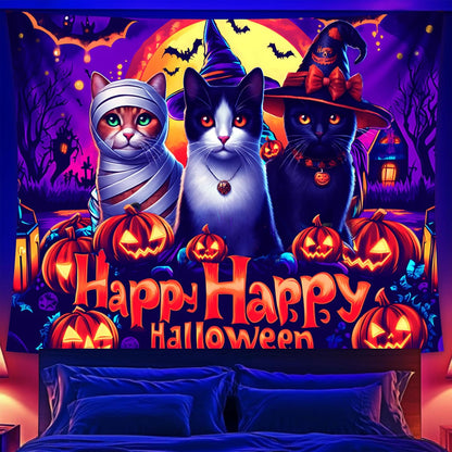 Halloween Tapestry, Blacklight Tapestry for Halloween Party Decor Hanging Tapestries Backdrop Wall Art Poster for Bedroom Dorm 90x70in
