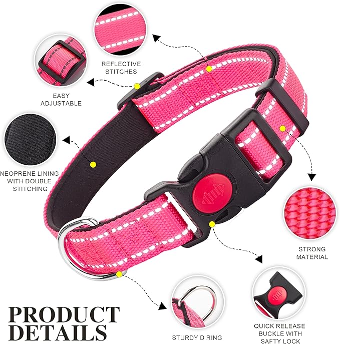 2 Pack Reflective Dog Collar for Large Dogs Girl Boys,Female Male,Nylon Dog Collars for Puppy Small Medium Dogs with Quick Release Safety Buckle, Durable Padded Soft Neoprene Collar,Red,Holly Green,L