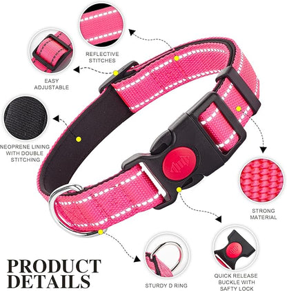 2 Pack Reflective Dog Collar for Large Dogs Girl Boys,Female Male,Nylon Dog Collars for Puppy Small Medium Dogs with Quick Release Safety Buckle, Durable Padded Soft Neoprene Collar,Red,Holly Green,L