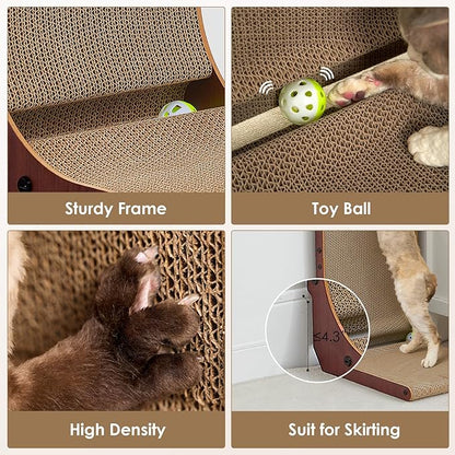 EHEYCIGA Cardboard Cat Scratcher for Indoor Cats, 32 Inch L Shaped Vertical Cat Scratching Board with Ball Cat Toy, Extra Large Cat Scratcher Pad, Dark Brown