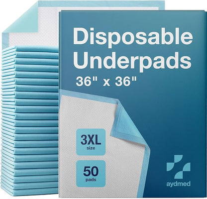 50 x AYDMED Incontinence Underpads 36" x 36" | XXXL Bed Pads Disposable Adult | Max Absorbency Chux Pads for Adults, Children & Babies | Incontinence Bed Pads & Pee Pads