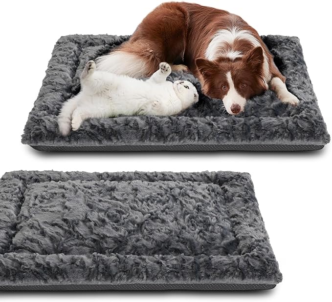 2 Pack Dog Bed for Large Medium Small Dogs,Reversible Rectangle Dog Bed,Washable Orthopedic Durable Sofa Bed for Pet Sleeping Puppy Cat-XL-Grey