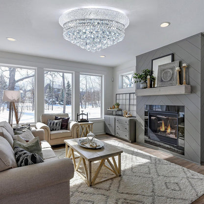 9-Light Crystal Flush Mount Chandelier Ceiling Light Fixture for Living Room Dining Room Bedroom Foyer Entryway Hallway Closet Bathroom (Chrome D22)