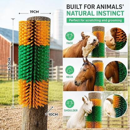 Livestock Scratching Brush 2 Pack for Itchy Coats, Goat and Horse Scratcher for Cows, Horses, Goats, Pigs and Donkeys, Mounts on Posts, Fences, Stalls and Tree Stumps