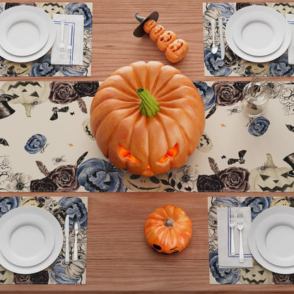 XCHI Spooky Blue Pumpkin Halloween Table Runner Party Table Decoration for Home Kitchen Dining Holiday Decor 13x72 Inch