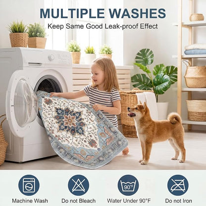 Washable Pee Pads for Dogs,Great Urine Absorbent Reusable Puppy Training Pads,Waterproof,Leak-Proof & Non-Slip Potty Pads for Whelping,Crate,Playpen,Bed.(Blue Floral,36"x72")