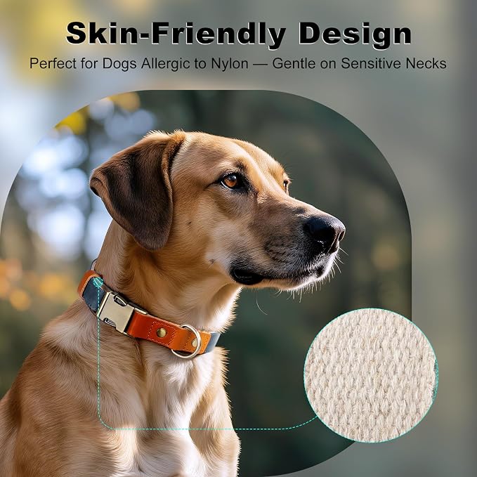 Plutus Pet Genuine Leather & Hemp Dog Collar – Adjustable Heavy Duty Pet Collar with Quick Release Metal Buckle, Soft & Stylish for Puppy and Small, Medium, Large Dogs (Blue, XS)