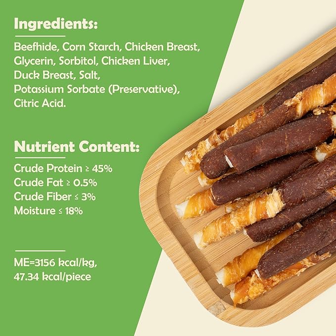 MON2SUN Dog Treats 5 Inch Double Flavor Chicken & Chicken Liver Wrapped Rawhide Sticks, Teeth Cleaning for Small Dogs, 10.6 oz (15 Count)