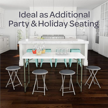 Folding Bar Stools - Set of 4 Heavy-Duty 18-Inch Stool with 225lb Capacity and Padded Seats for Dorm, Recreation or Game Room by Lavish Home (Gray)