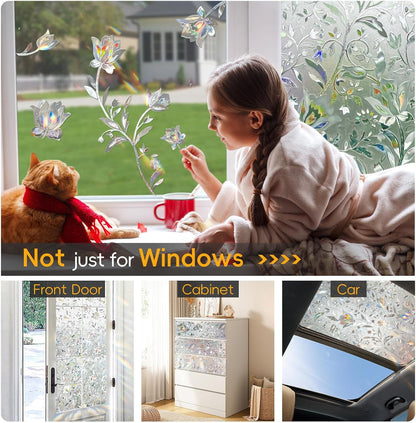 Rainbow Window Privacy Film Decorative, Stained Glass Window Tint for Home, 3D Decals Window Clings for Glass Windows, Static Cling Window Sticker, Suncatcher Window Cover,23.6" by 78.74"